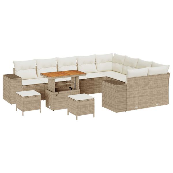 vidaXL Garten-Sofa-Set mit Kissen mit Speicher 12 pcs Beige und Creme