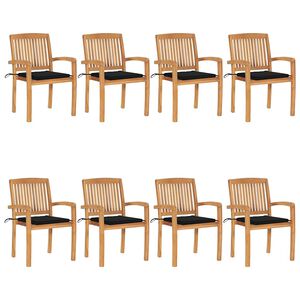 vidaXL Stapelbare Gartenst&uuml;hle mit Kissen 8 Stk. Massivholz Teak