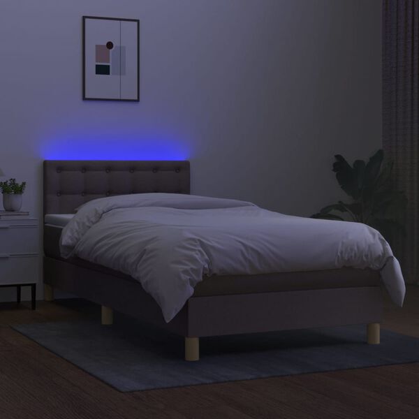 vidaXL Boxspringbett mit Matratze & LED Taupe 90x190 cm Stoff