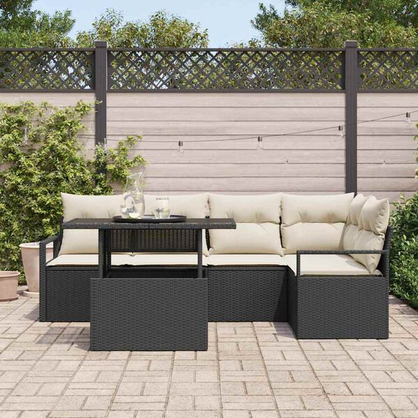 vidaXL Gartensofa-set mit Speicher 6 pcs Schwarz und Creme Poly-Rattan
