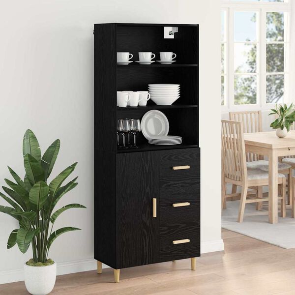 vidaXL Highboard Schwarz Eichen-Optik 69,5 x 34 x 180 cm Holzwerkstoff