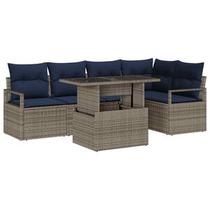 vidaXL Gartensofa-set 6 stk. 5-Sitzer Grau und Marineblau Poly-Rattan