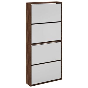 vidaXL Schuhschrank mit Spiegel 4 F&auml;cher Braun Eiche-Optik 63x17x134cm