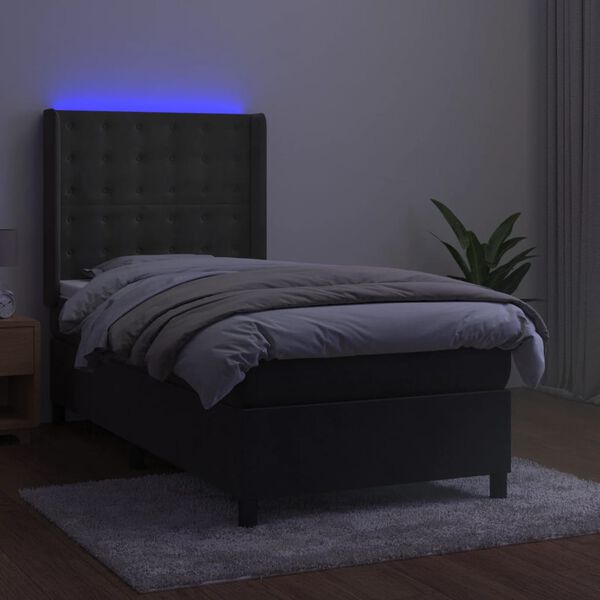 vidaXL Boxspringbett mit Matratze & LED Dunkelgrau 90x190 cm Samt