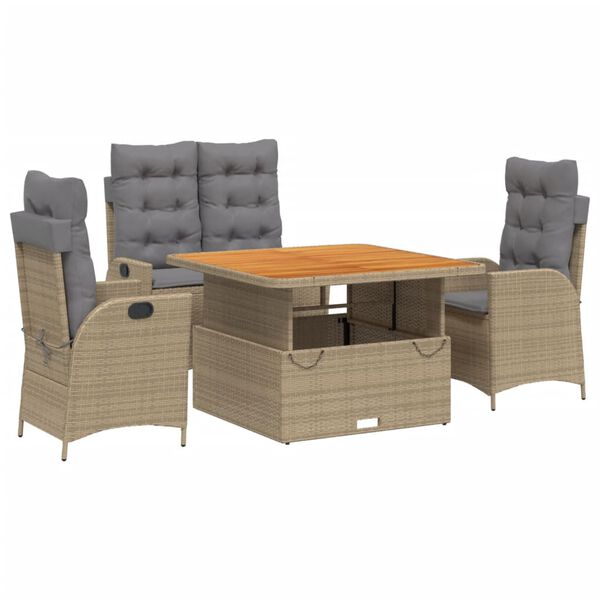 vidaXL 5-tlg. Garten-Essgruppe mit Kissen Beige Poly Rattan