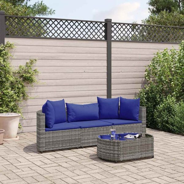 vidaXL 4-tlg. Garten-Sofagarnitur mit Kissen Grau Poly Rattan