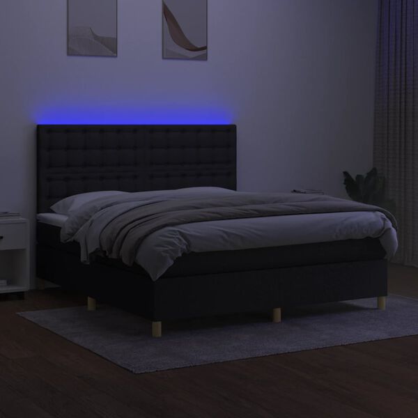 vidaXL Boxspringbett mit Matratze & LED Schwarz 180x200 cm Stoff