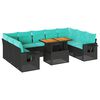 vidaXL 10-tlg. Garten-Sofagarnitur mit Kissen Schwarz Poly Rattan