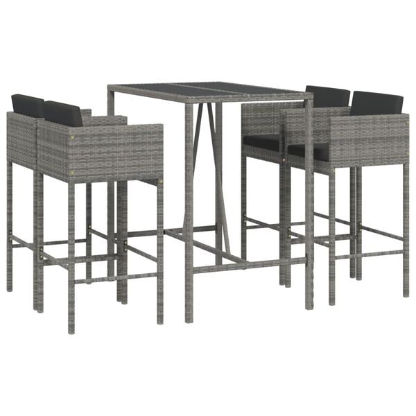 vidaXL 5-tlg. Gartenbar-Set mit Kissen Grau Poly Rattan