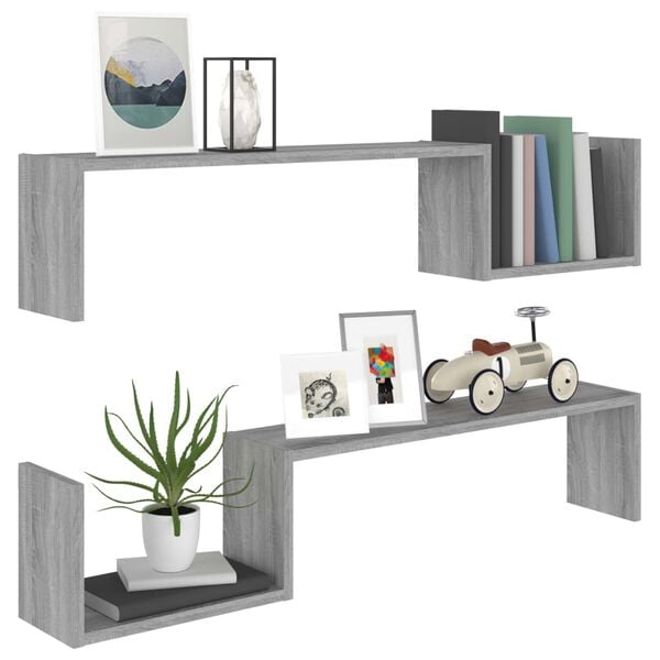 vidaXL Wandregale 2 Stk. Grau Sonoma 100x15x20 cm Holzwerkstoff