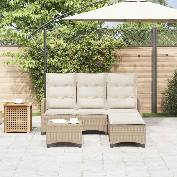 vidaXL 3-tlg. Garten-Sofagarnitur mit Kissen L-Form Beige Poly Rattan