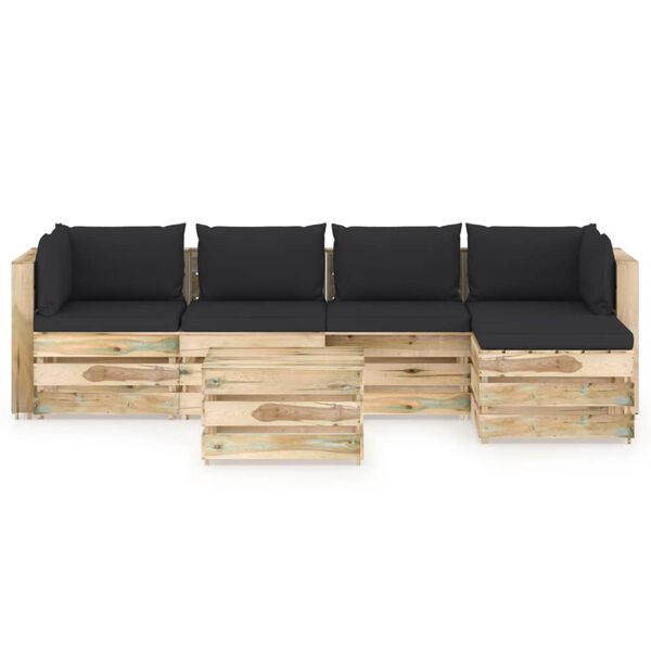 vidaXL 6-tlg. Garten-Lounge-Set mit Kissen Gr&uuml;n Impr&auml;gniertes Holz