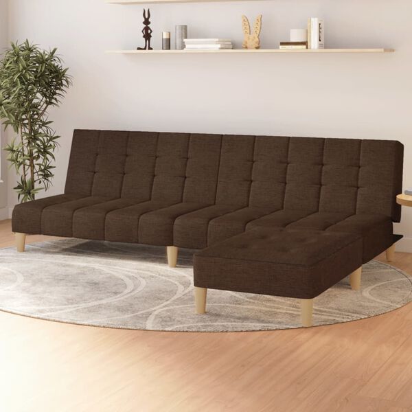 vidaXL Schlafsofa 2-Sitzer mit Fußhocker Braun Stoff