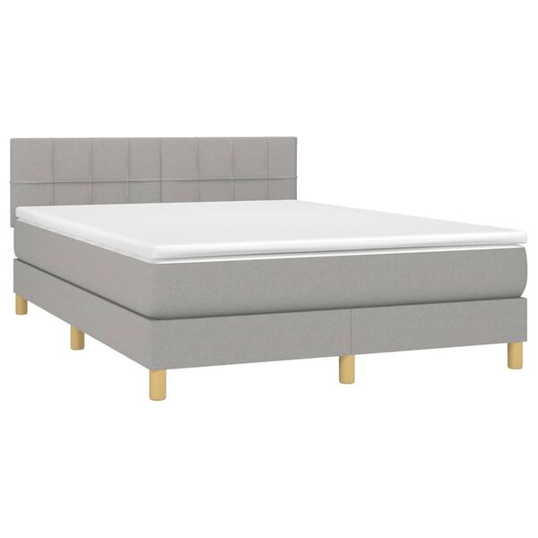 vidaXL Boxspringbett mit Matratze & LED Hellgrau 140x190 cm Stoff