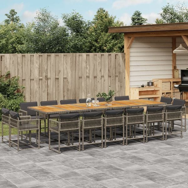 vidaXL 17-tlg. Garten-Essgruppe mit Kissen Grau Poly Rattan