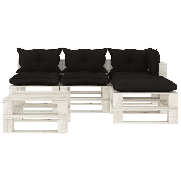 vidaXL 5-tlg. Garten-Lounge-Set Paletten mit Kissen in Schwarz Holz