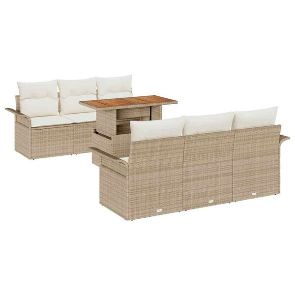 vidaXL Garten-Sofa-Set mit Speicher 7 pcs Beige Poly Rattan