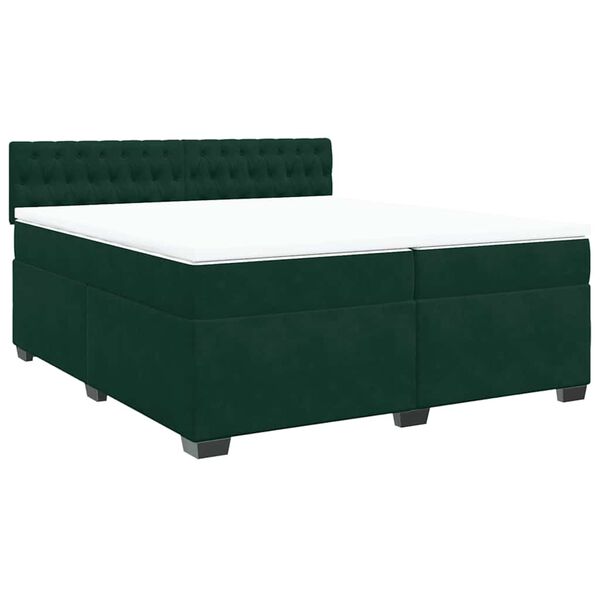 vidaXL Boxspringbett mit Matratze Dunkelgr&uuml;n 200x200 cm Samt