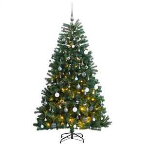 vidaXL K&uuml;nstlicher Weihnachtsbaum Klappbar 300 LEDs & Kugeln 210 cm
