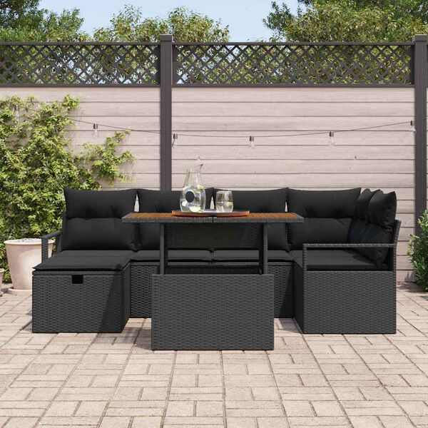 vidaXL Gartensofa-set mit Kissen 7 pcs Schwarz Poly-Rattan