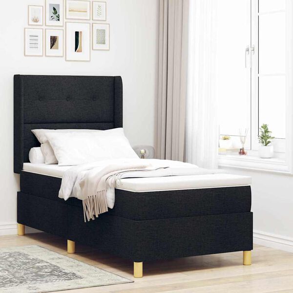 vidaXL Boxspringbett mit Matratze Schwarz 80 x 200 cm Stoff
