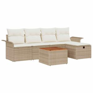 vidaXL Gartensofa-set mit Kissen mit Speicher 6 pcs Beige Poly Rattan