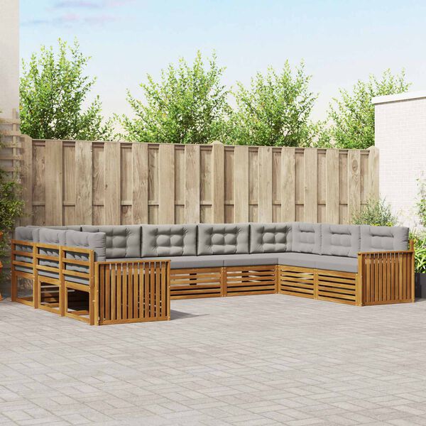 vidaXL Outdoor-Sofagarnitur mit Kissen 9 pcs Nat&uuml;rlich und Hellgrau