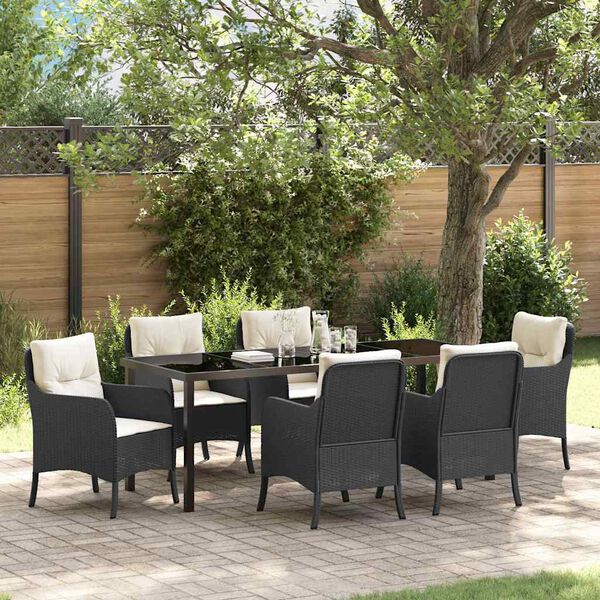 vidaXL Garten Essgruppe mit Kissen 7 pcs Schwarz Poly-Rattan