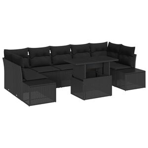 vidaXL Garten-Sofa-Set mit Kissen 8 pcs Schwarz