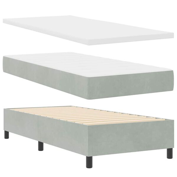 vidaXL Boxspringbett mit Matratze Hellgrau 90 x 190 cm Samt