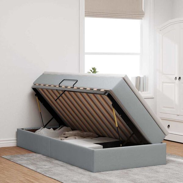 vidaXL Aufbewahrungsbett mit Matratze Hellgrau 90 x 200 cm Polyester