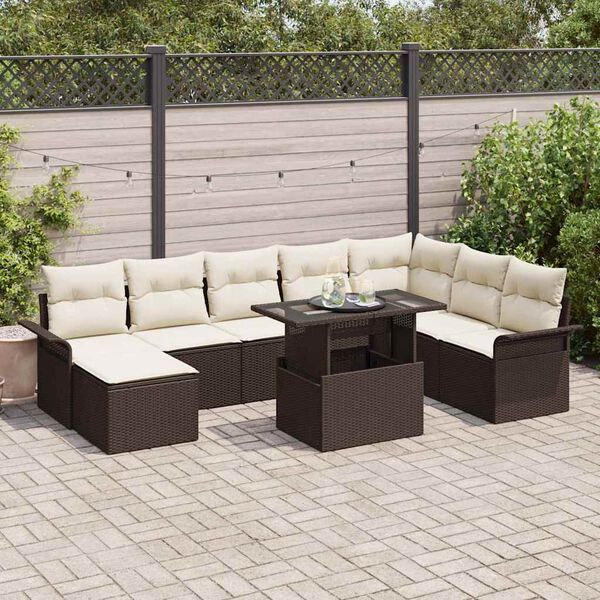vidaXL Sofa Set mit Kissen 9 pcs Braun Poly-Rattan