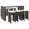 vidaXL 7-tlg. Gartenbar-Set mit Auflagen Poly Rattan Braun