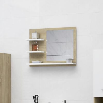 vidaXL Badspiegel Weiß und Sonoma-Eiche 60x10,5x45 cm Holzwerkstoff