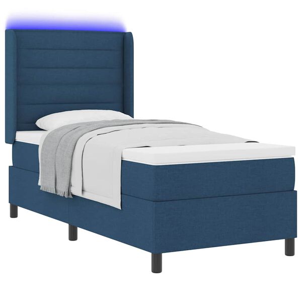 vidaXL LED Boxspringbett mit Matratze Blau 90 x 190 cm Stoff