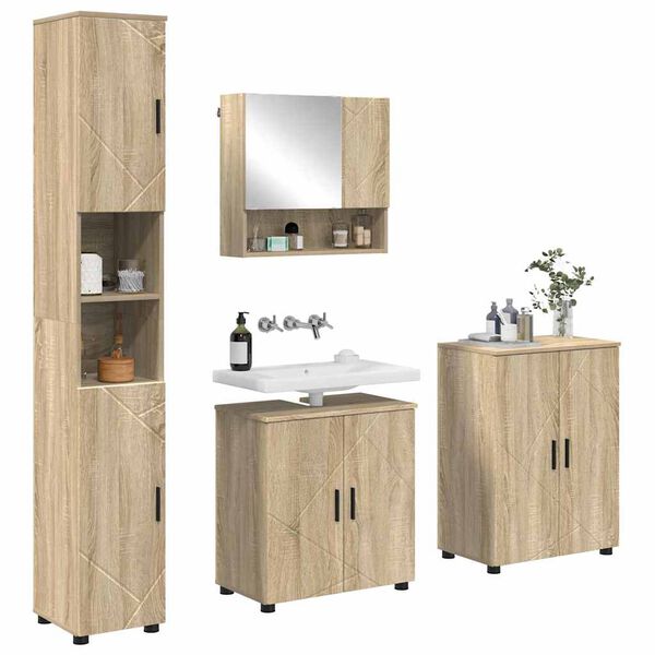 vidaXL Badezimmerm&ouml;bel-Set 4 pcs Sonoma-Eiche Holzwerkstoff & Metall