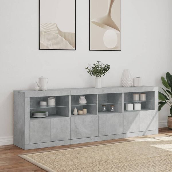 vidaXL Sideboard mit LED-Leuchten Betongrau 202x37x67 cm