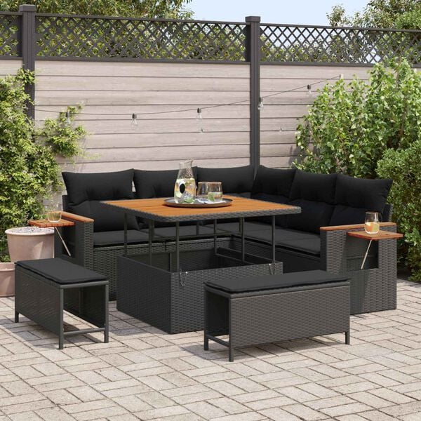vidaXL Gartensofa-set mit Kissen 8 pcs Schwarz