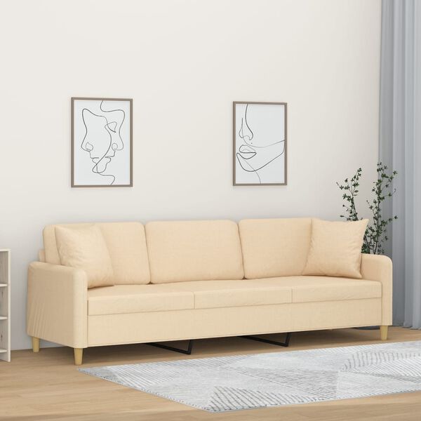 vidaXL 3-Sitzer-Sofa mit Kissen Creme 210 cm Stoff
