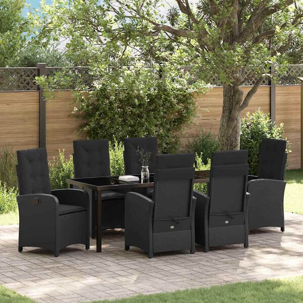 vidaXL Garten Essgruppe mit Kissen 7 pcs Schwarz Poly-Rattan