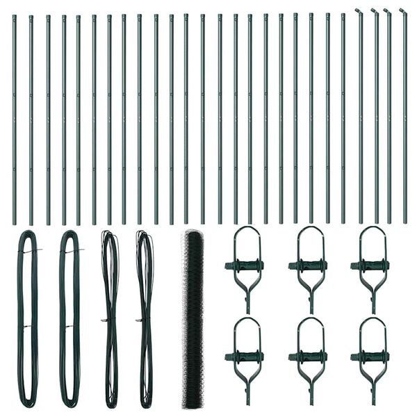 vidaXL Zaunpfosten Grün 50 x 1,6 m (50 mm Maschenweite) Stahl und PVC