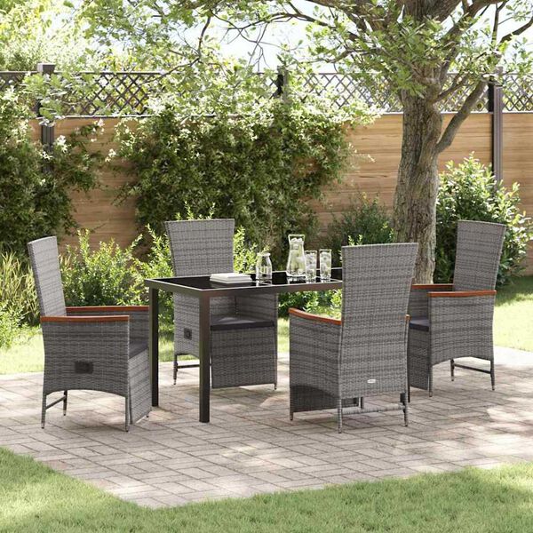 vidaXL Garten Essgruppe mit Kissen 5 pcs Grau Poly-Rattan