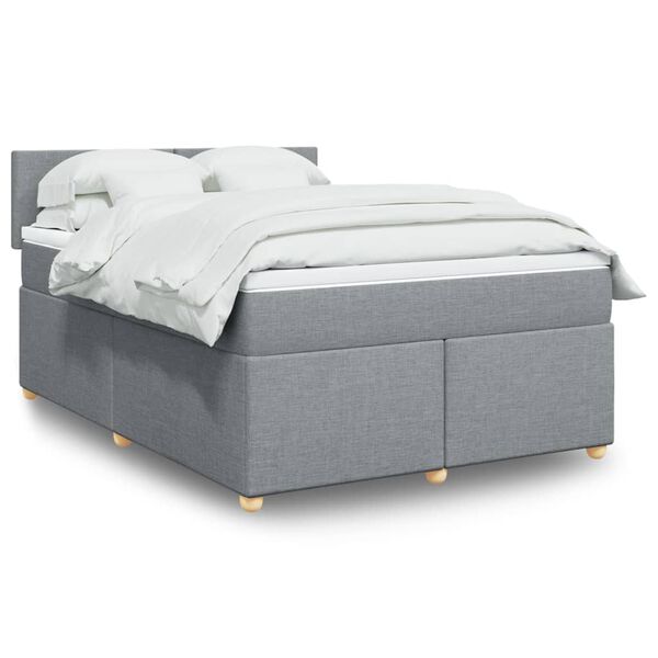 vidaXL Boxspringbett mit Matratze Hellgrau 140x200 cm Stoff