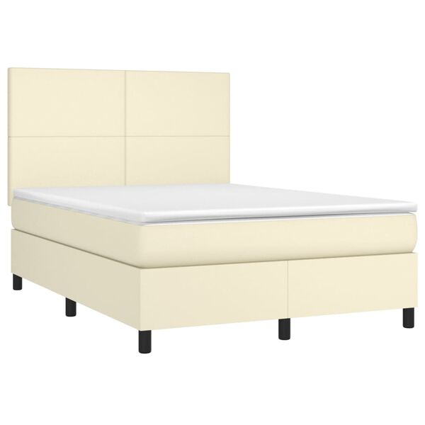 vidaXL Boxspringbett mit Matratze Creme 140x200 cm Kunstleder