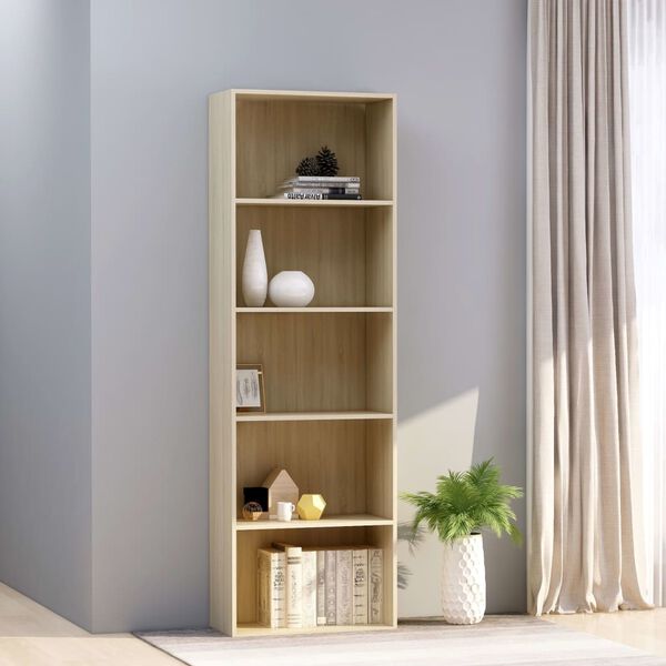 vidaXL B&uuml;cherregal 5 F&auml;cher Sonoma-Eiche 60x30x189 cm Holzwerkstoff