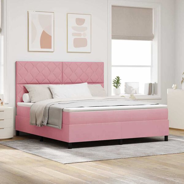 vidaXL LED Boxspringbett mit Matratze Rosa 180 x 200 cm Stoff