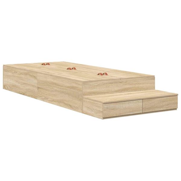 vidaXL Aufbewahrungsbettgestell Sonoma-Eiche 90 cm Holzwerkstoff