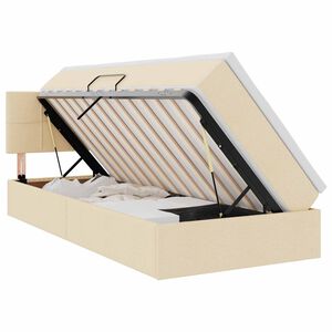 vidaXL Bett mit Stauraum und LED mit Matratze Creme 90 x 200 cm Stoff