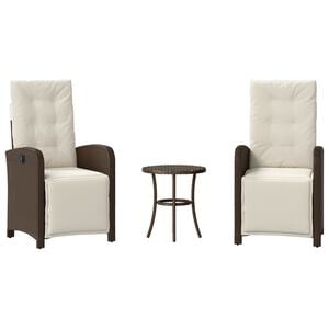 vidaXL 3-tlg. Bistro-Set mit Kissen Braun Poly Rattan