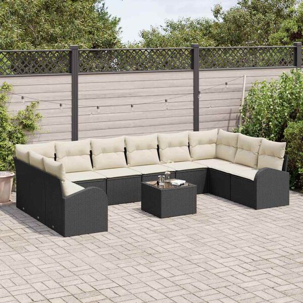 vidaXL Sofa Set mit Kissen 11 pcs Schwarz Polyrattan